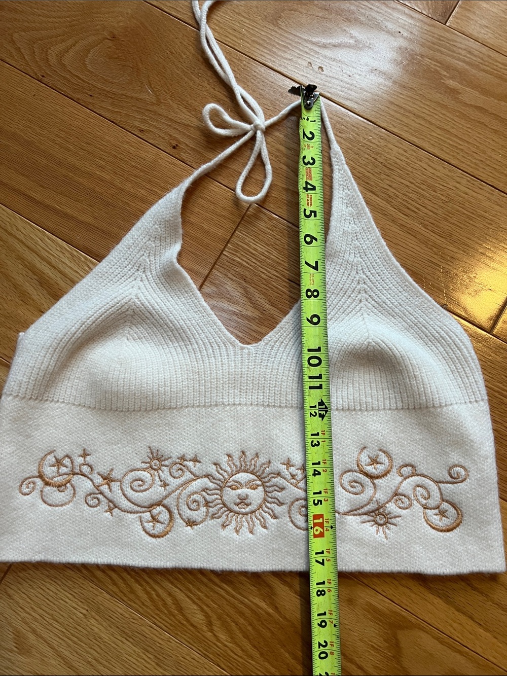 Ivory Embroidered Sun Ribbed Halter Crop Top - Picture 6 of 6